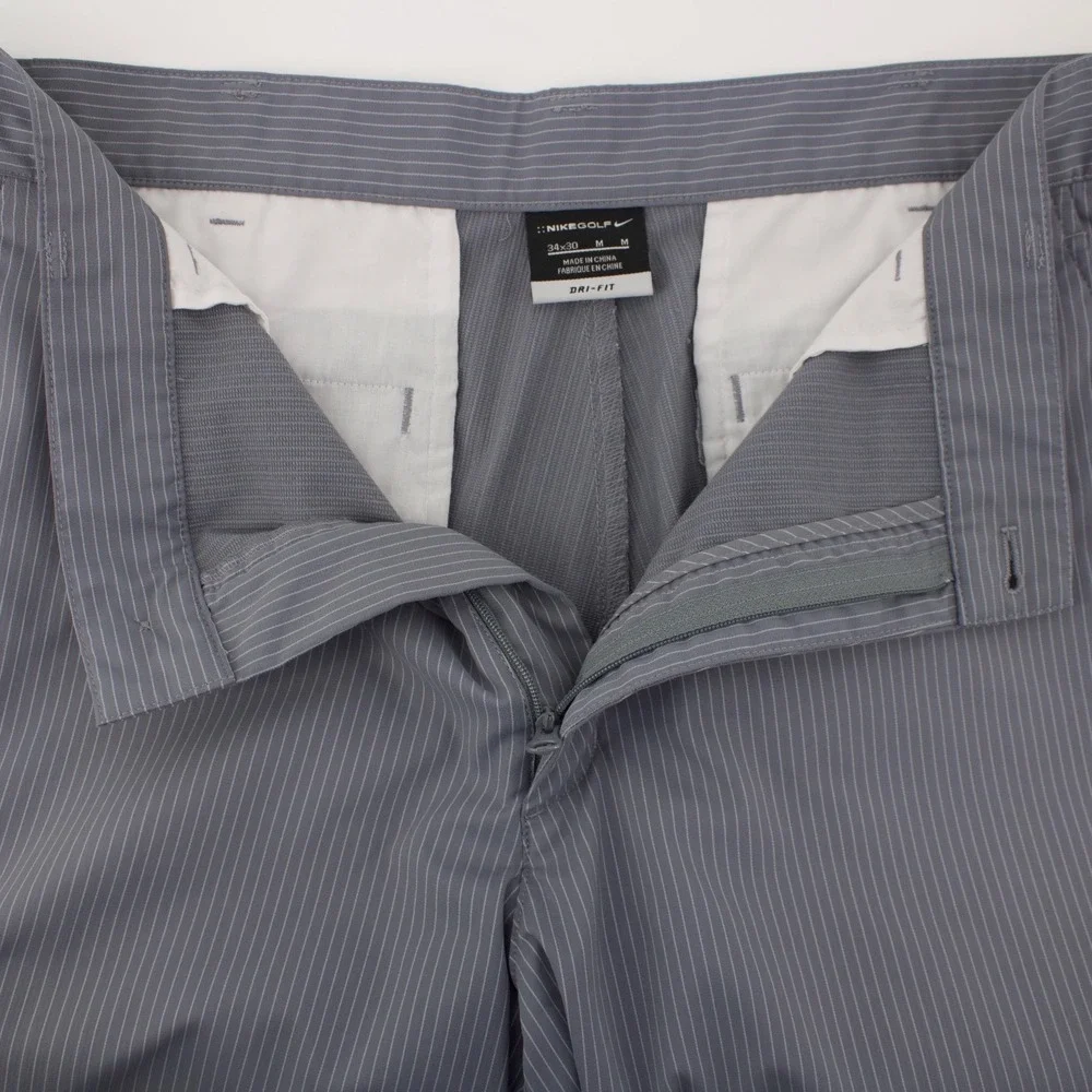 Nike Golf Pants Mens 34x30 Grey Dri-FIT Pinstripe Flat Front Trousers 335936-065